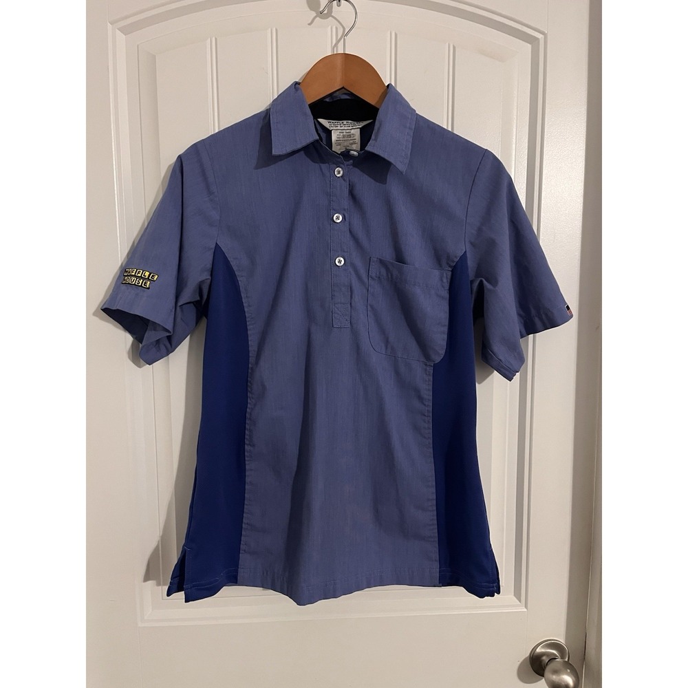 Waffle House Shirt Womens S Blue Polo‎ Button Uniform Employee Work Restaurant